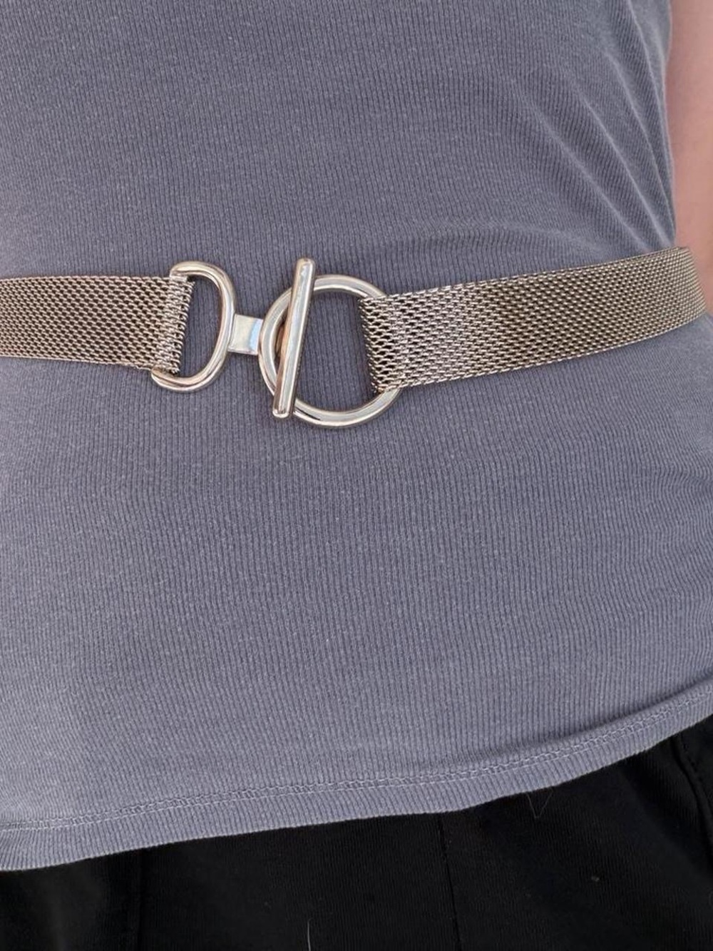 Vtg Y2K Silver Mesh Waist Belt with Toggle Closure